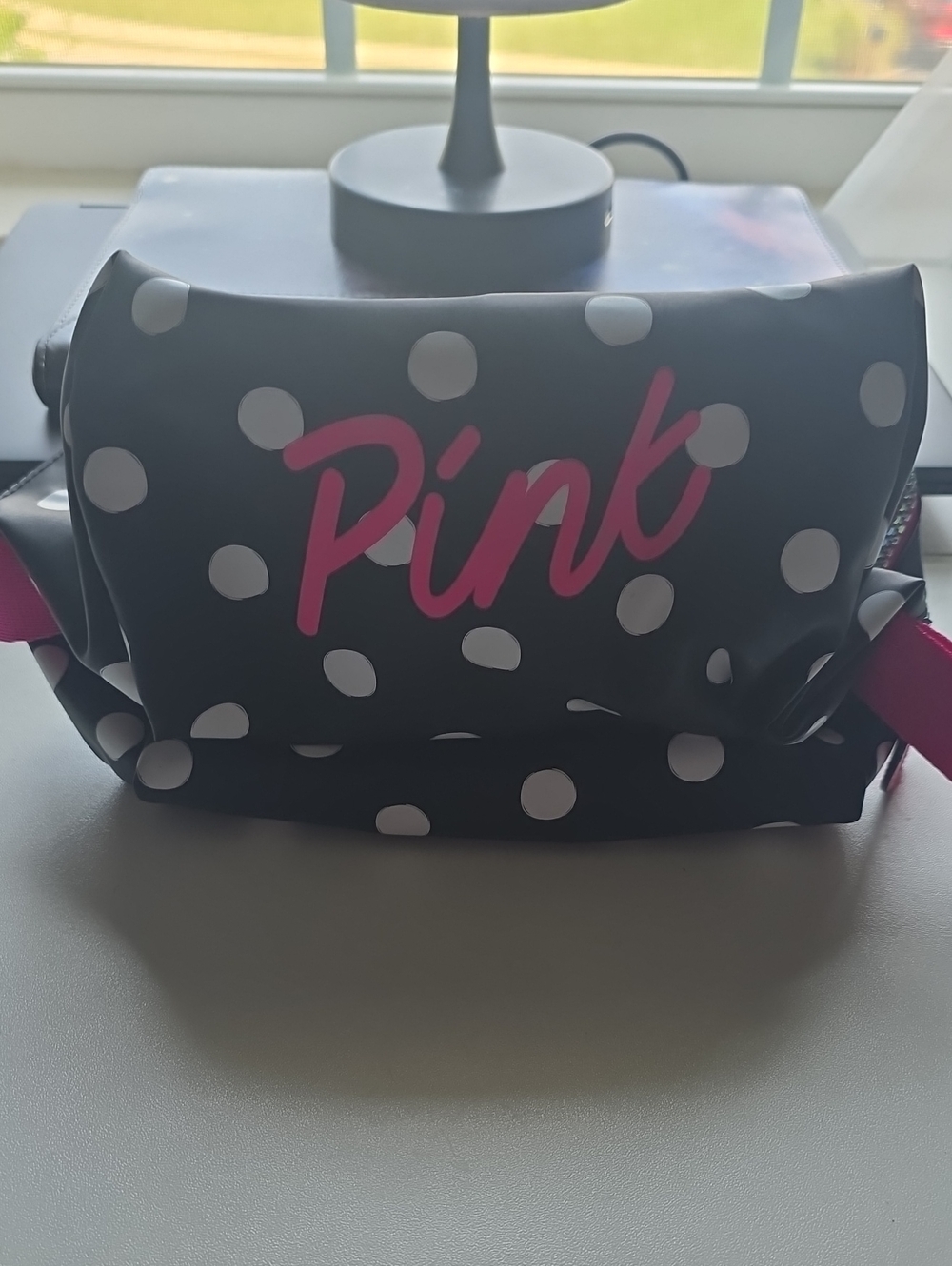 PINK Victoria's Secret Black Polka Dot Cosmetic Bag with Pink Logo